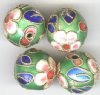 4 14mm Green Cloisonné Rounds
